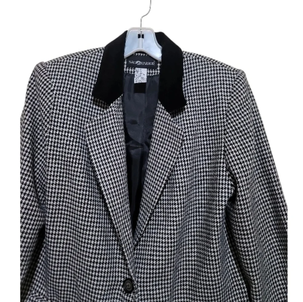 Sag Harbor Women Black and White Houndstooth Blazer Jacket Size 10
